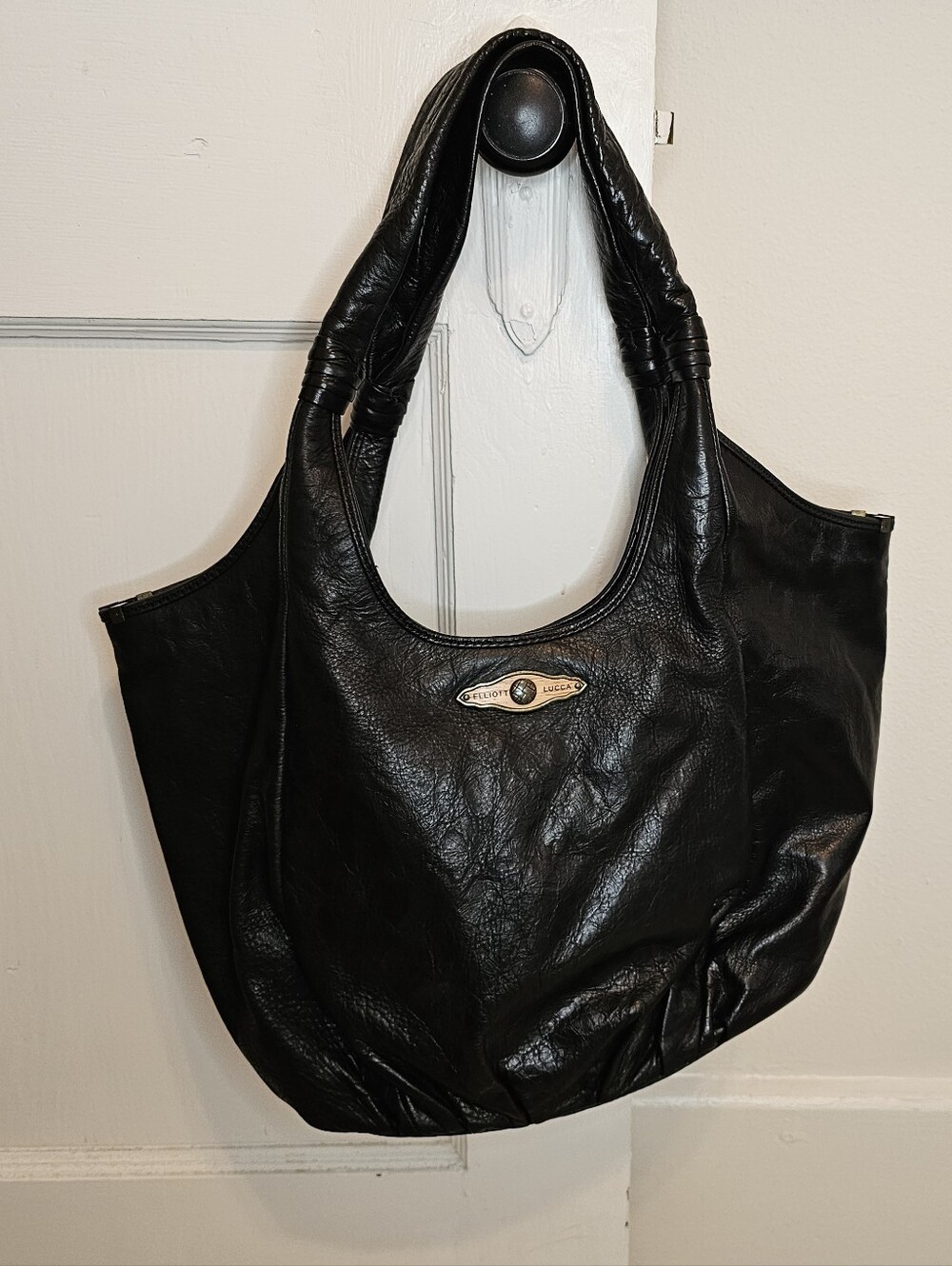 ELLIOTT LUCCA Black Leather Hobo Handbag Purse Bag